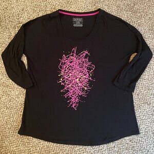 NWOT Size XL Dale Chihuly Garden and Glass black pink quarter sleeve shirt